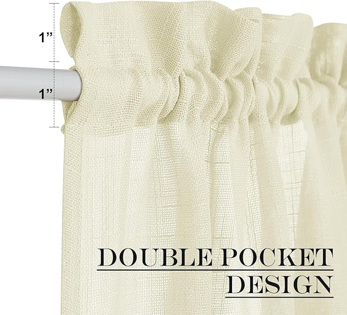 NICETOWN French Sheer Door Panel - Translucent Privacy Sheer with Light Filter Linen Look Textured French Door Curtains (52 inches Width by 40 inches Long, 1 Panel with Tieback, Yellow)