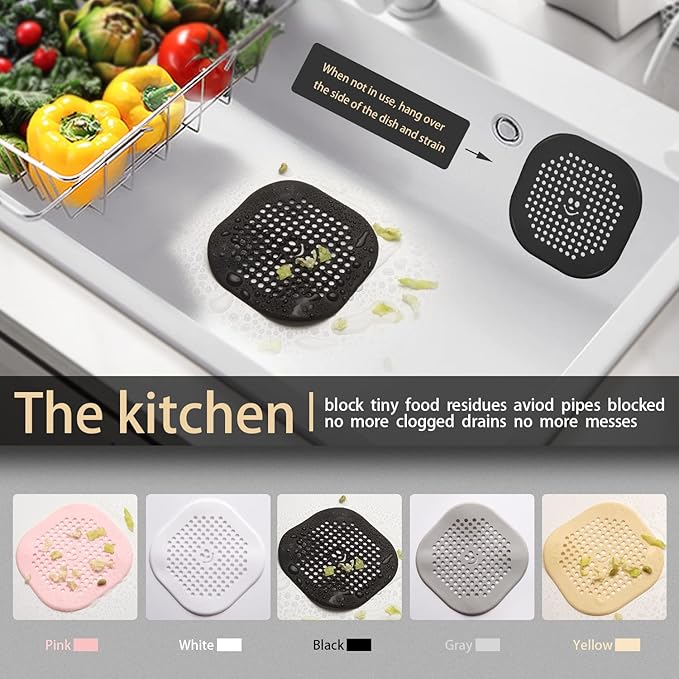 2 Pack Drain Hair Catcher Silicone Drain Cover Hair Stopper with Suction Cup for Shower Kitchen Bathroom Light Purple