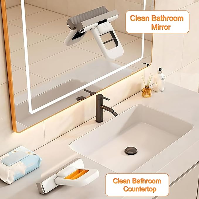 Mini Foldable Desktop Mop, Sponge Mop Wet and Dry Use Cleaning System, Self-Squeeze Small Mop for Bathroom Kitchen Desktop Glass Living Room Car (Orange, 2pcs)