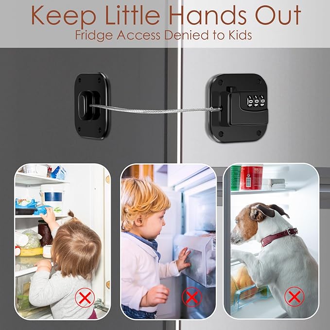 Refrigerator Lock, Combination Lock for Refrigerator Cabinets, Drawers, Heavy Duty Fridge Lock, Easy Install No Keys Needed (2 Pack)