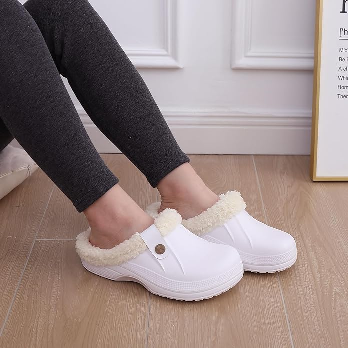Beslip Classic Fur Lined Clogs Waterproof Winter Fuzzy Slippers for Women Men Indoor and Outdoor