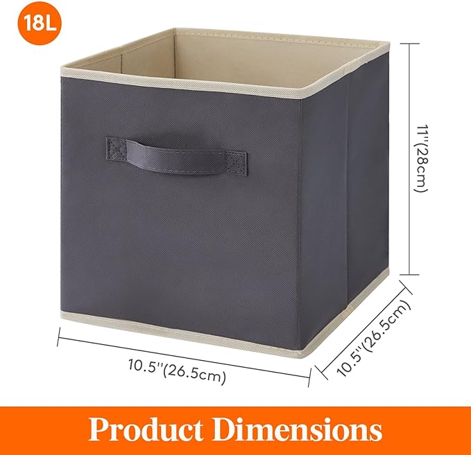 Lifewit 12 Packs Storage Cubes, 11 Inch Cube Storage Bins, Foldable Decorative Fabric Storage Baskets for Organizing Home Organizers with Handles for Shelves, Closet, Grey