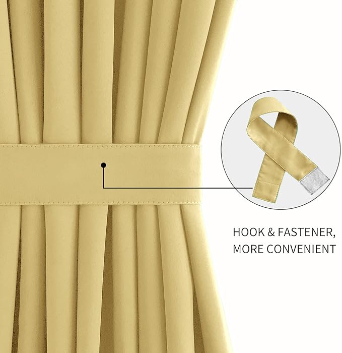 DWCN French Door Curtains – Rod Pocket Thermal Blackout Curtain for Doors with Glass Window, Kitchen and Patio Doors for Privacy, 25 X 40 Inches Long, 1 Curtain Panel with Tieback, Light Yellow