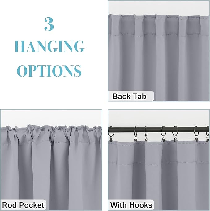 RYB HOME Kitchen Window Curtains - Blackout Privacy Half Window Curtains for Bedroom Bathroom Dining Living Room Cafe Office Short Tiers Drapes, W 34 x L 36 inches, 2 Panels, Silver Grey