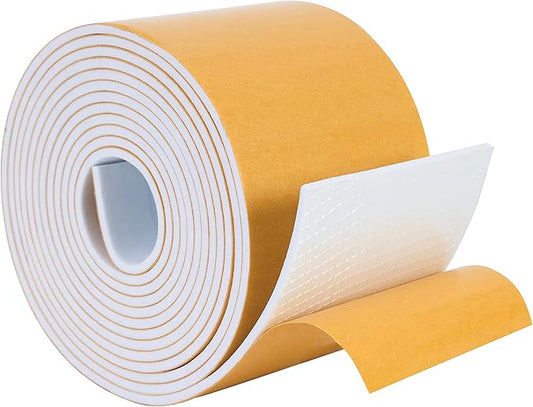 High Density Foam Weather Stripping Door Seal Strip Insulation Tape Roll for Insulating Door Frame, Window, Air Conditioner | Self Adhesive Sealing Weatherstrip (3 in x 1/16 in x 10 Ft, White)