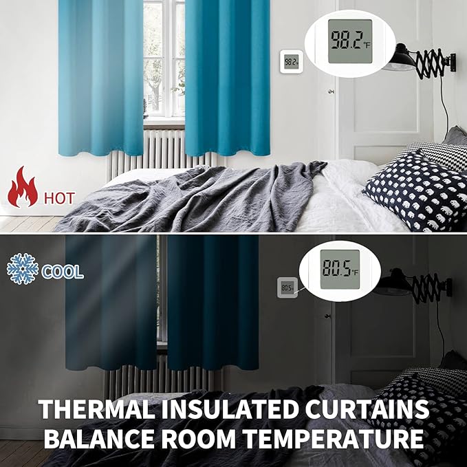 BGment Peacockblue Blackout Curtains 45 Inches Long for Bedroom Kitchen Window - Short Thermal Insulated Drapes Room Darkening with Rod Pocket for Cafe Bathroom, 42 x 45 Inch, 2 Panels