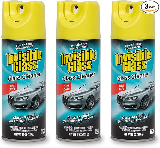 Invisible Glass 91163-3PK Premium Aerosol Glass and Window Cleaner for Auto and Home, Streak-Free, Ammonia-Free, Tint-Safe, 15 oz (Pack of 3)