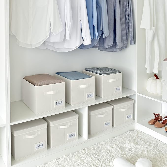 GRANNY SAYS Cloth Storage Bin with Label Holder, Closet Organizers and Storage Shelves, Sweater Storage Boxes for Closet Room, Storage Baskets for Organizing, Pearl White, Extra Large, 3-Pack