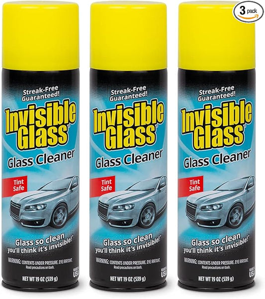 Invisible Glass 91164-3PK Premium Aerosol Glass and Window Cleaner for Auto and Home Cleans Glass, Windows, Windshields, and More, Streak-Free, Ammonia-Free, Tint-Safe, 19 oz (Pack of 3)