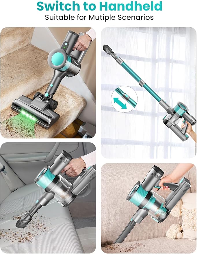 Dzaki Cordless Vacuum Cleaner, Stick Vacuum with Smart LED Display, 50KPA 55Mins Vacuum Cleaners for Home, Powerful Suction, Anti-Tangled Lightweight Rechargeable Vac for Pet Hair, Carpet, Hard Floor
