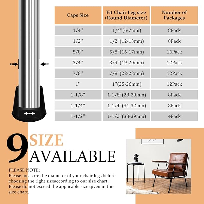 1" Round Rubber Chair Leg Tips Caps, Chair Leg Floor Protectors Furniture Legs Caps Non Slip Reduce Noise for Hardwood Floors (Black, 24 Pack)