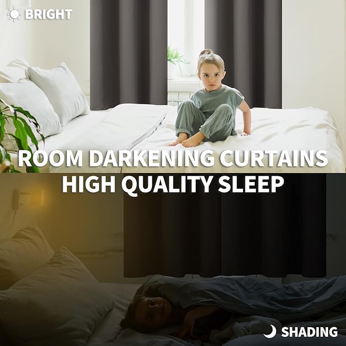 BGment Short Blackout Curtains 45 Inches Length for Bedroom - Rod Pocket Thermal Insulated Room Darkening Window Curtain for Kitchen Cafe, 42 x 45 Inch, 2 Panels, Grey