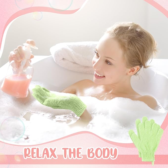104 Pcs Exfoliating Glove Bulk Shower Gloves with Hanging Loop Exfoliating Body Scrubber Dead Skin Remover for Body Bath Beauty Spa Massage Scrubs Men Women Bathing (Green)