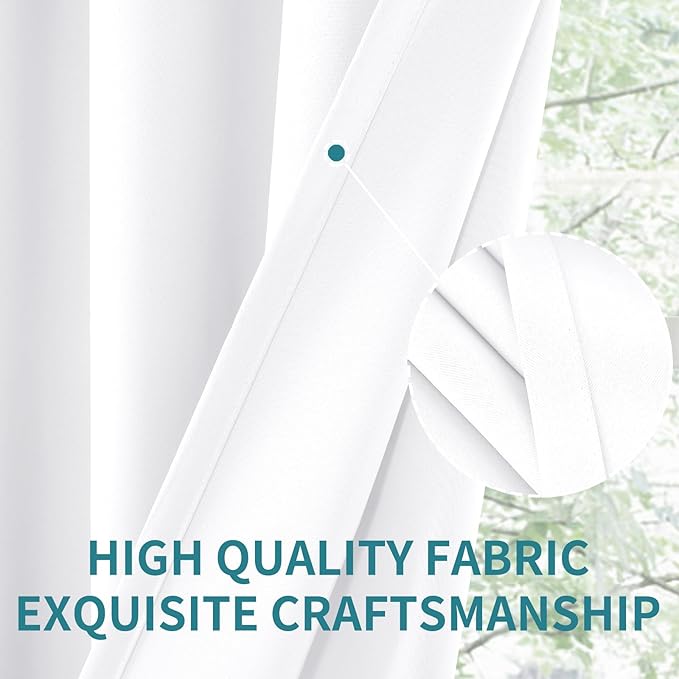 BGment Rod Pocket White Curtains 40 Inches Length for Kitchen Cafe Window - Privacy Protection Short Window Treatment Drapes for Bathroom Bedroom Home Decor, 2 Panels, Pure White, 42 x 40 Inch