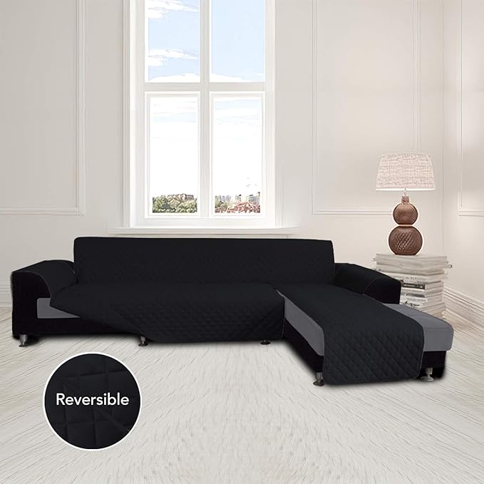 Easy-Going L Shape Sofa Slipcover - Reversible Sectional Couch Cover - Furniture Protector for Pets & Kids (Small, Black/Black)