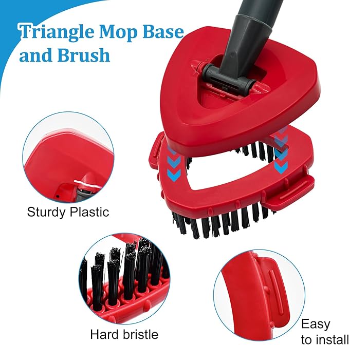 Spin Mop Handle,Mop Heads Replacements,Scrubber Mop Head and Mop Base Compatible with O-cedar RinseClean 2-Tank Spin Mop System,Mop Handle and Head Replacement Combo Set for Wet Dry Use Floor Cleaning