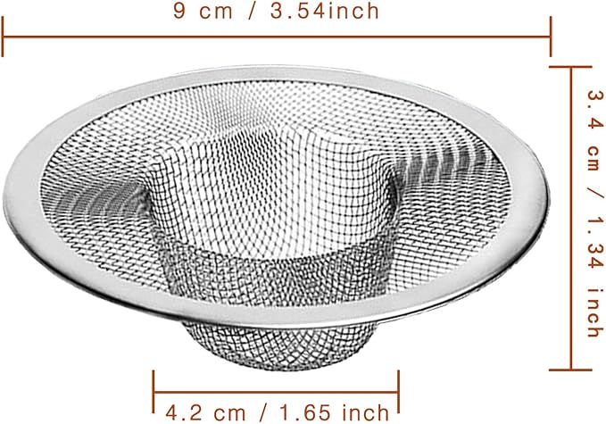 4pcs Heavy Duty Stainless Steel Slop Basket Filter Trap,3.54" Top / 1.65" Mesh Metal Sink Strainer,Perfect for Kitchen Sink/Bathroom Bathtub Wash Basin Floor Drain Balcony Drain Hole,Utility