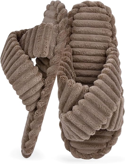 ZOORON Women's Cozy Slippers Crossbands & Durable Foam - Soft Plush Lined Non-Slip Indoor Outdoor Open Toe Shoes Trendy Gift