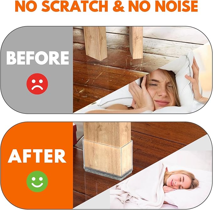 Rectangle Chair Leg Protectors for Hardwood Floors,16 PCS Silicone Covers to Protect Wood Tile Floors Felt Pads Furniture Leg Caps Reduce Noise. Easy to Move.(Clear,1 x 1.5 Inch,Rectangle)