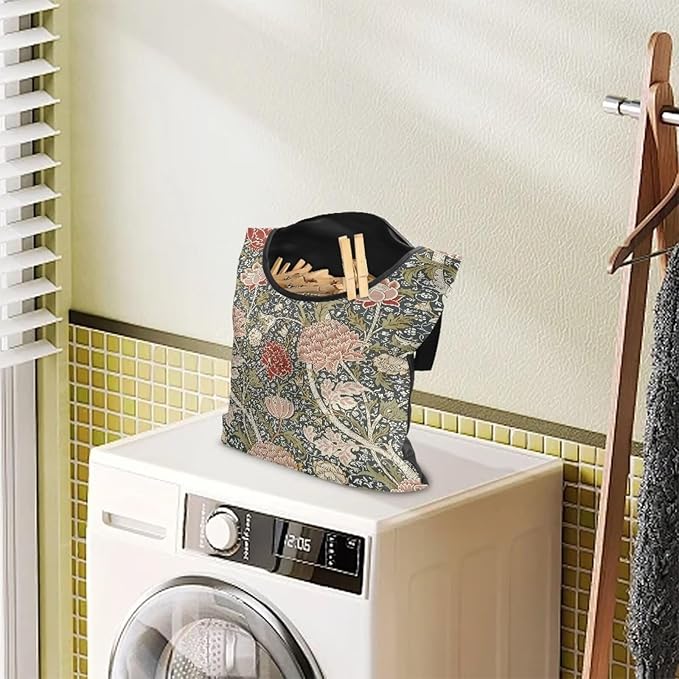 Home Clothespin Organizer 14.5"x12" - Spacious Interior with Wide Mouth Opening - Durable Hanging Storage Solution for Busy Households & Laundry Facilities Hydrangea Tree Branch Print