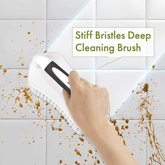 Amazer Scrub Brush for Cleaning Comfort Grip Shower Scrubber Stiff Bristles with Handle Heavy Duty Cleaner Brush for Tub Sink Carpet Floor - Pack of 2 (Black+Black)