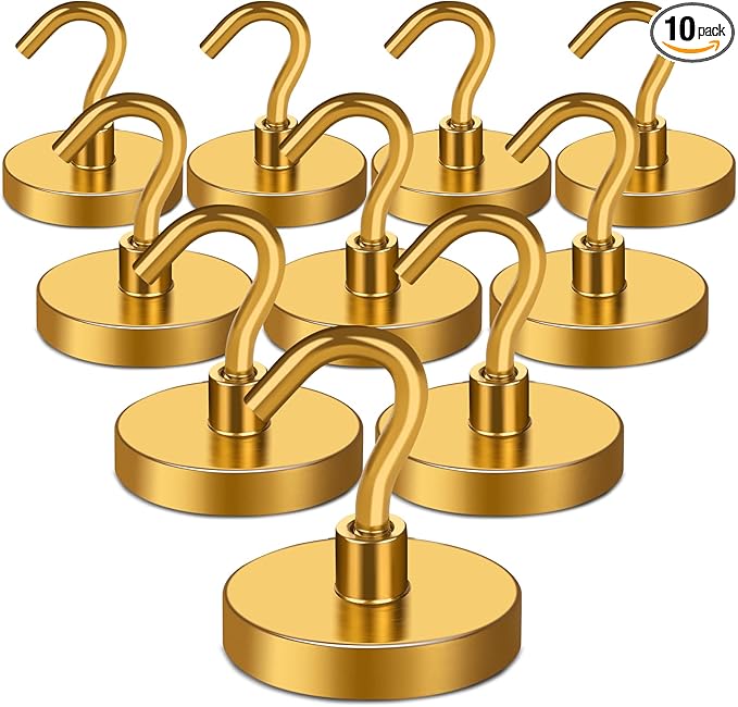 MIKEDE Magnetic Hooks,150LB Heavy Duty Magnets with Hook, Super Strong Magnets Neodymium Extra Cruise Strength for Hanging(Yellow, 10 Pack)
