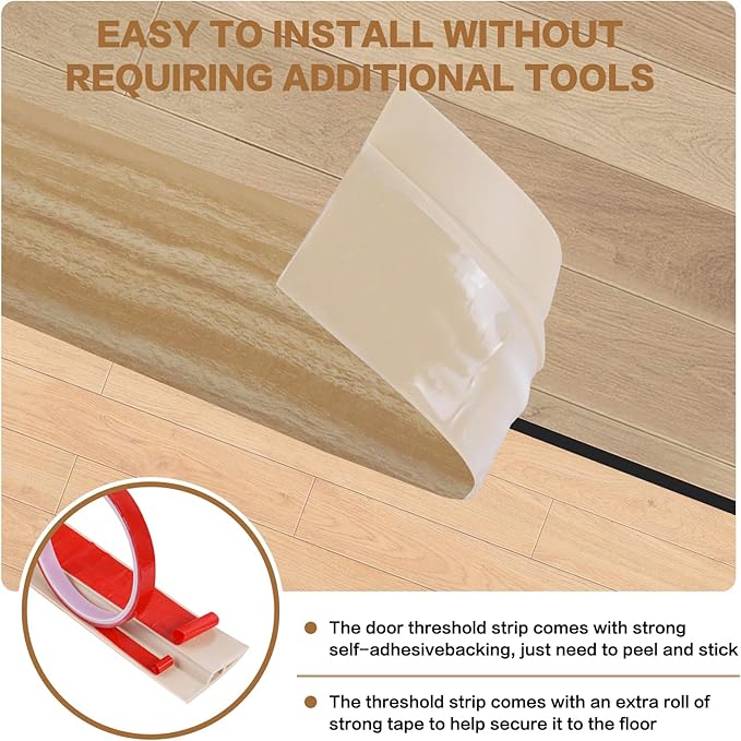 Floor Transition Strip Vinyl Door Threshold Ramp Self Adhesive Carpet Edging Strip Doorway Edge Trim, Overlap Edge Reducer for Laminate Carpet, Floor, Tile (Light Yellow Grain, 1/5" to 2/5", 10Ft)