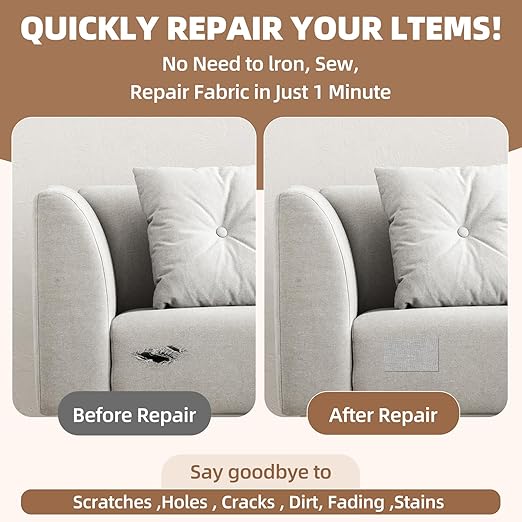 Fabric Repair Patch, Fabric Large Repair Tape, Self-Adhesive Patches for Furniture, Sofa, Car Interior, Shoes, Hand Bag, Clothing (White, 3.5X79 Inch)