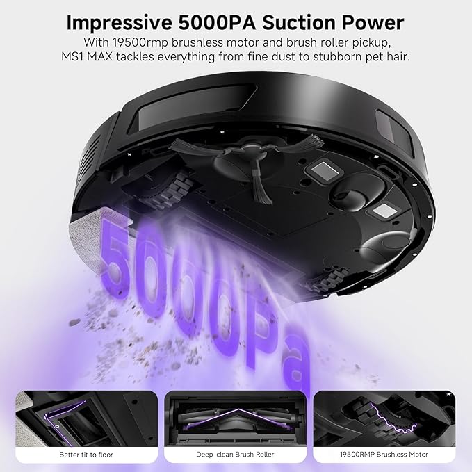 MONSGA Robot Vacuum and Mop Combo, 5000Pa Robotic Vacuum with 3.5L Self Emptying Station, Lidar Navigation Robot Vacuum Cleaner, 180mins Runtime, APP/Remote/Voice Control, for Hard Floors and Carpets