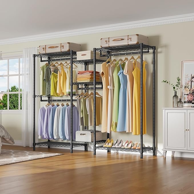 VIPEK Classic V6 Wire Garment Rack Heavy Duty Clothes Racks with Shelves, Freestanding Portable Wardrobe Closet Rack for Hanging Clothes Closet System 68.9" L x 15.7" W x 76.4" H, Load 850LBS, Black