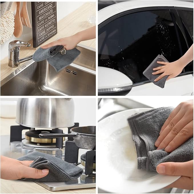 KinHwa Kitchen Washcloths for Dishes Absorbent Microfiber Dish Cloths Quick Dry Dish Rags with Poly Scour Scrub Side Ideal for Kitchen Cleaning (Gray, 12inchx12inch 10 Pack)