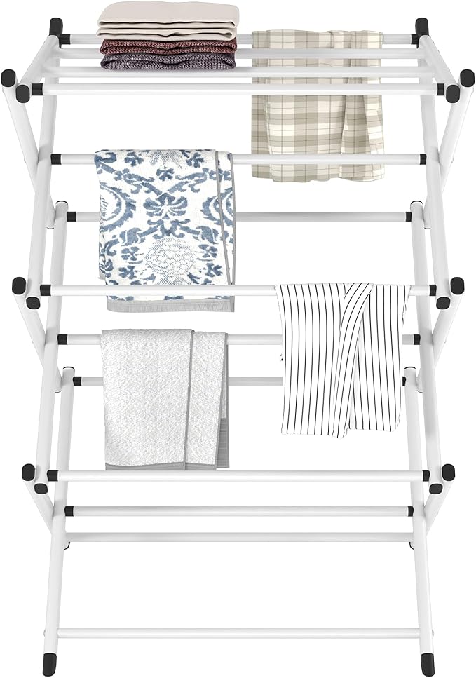 Household Indoor Folding Clothes Drying Rack, Dry Laundry and Hang Clothes,Towel Rack for Storage (White)