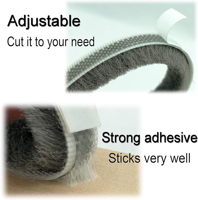 Felt Weather Stripping Door Seal Brush for Sliding Windows, Pile Self Adhesive Weatherstrip Sealer Draft Stoppers (16.5ft x11/32 x 3/16 Brush inch, Black)