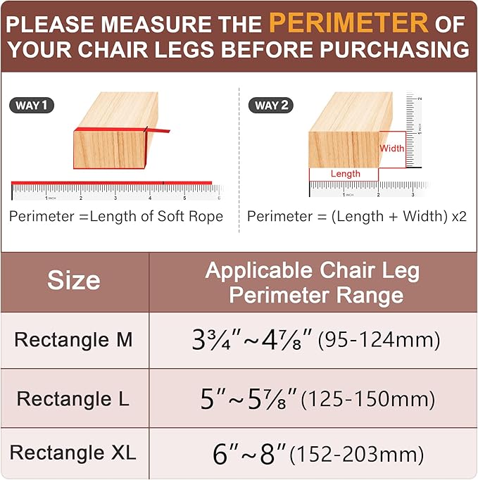 Chair Leg Floor Protectors Rectangle Chair Leg Protectors for Hardwood Floors Silicone Caps Felt Furniture Pads Covers Anti-Scratch Reduce Noise 16 Pack Clear Fit Perimeter 5" to 5‑7/8"