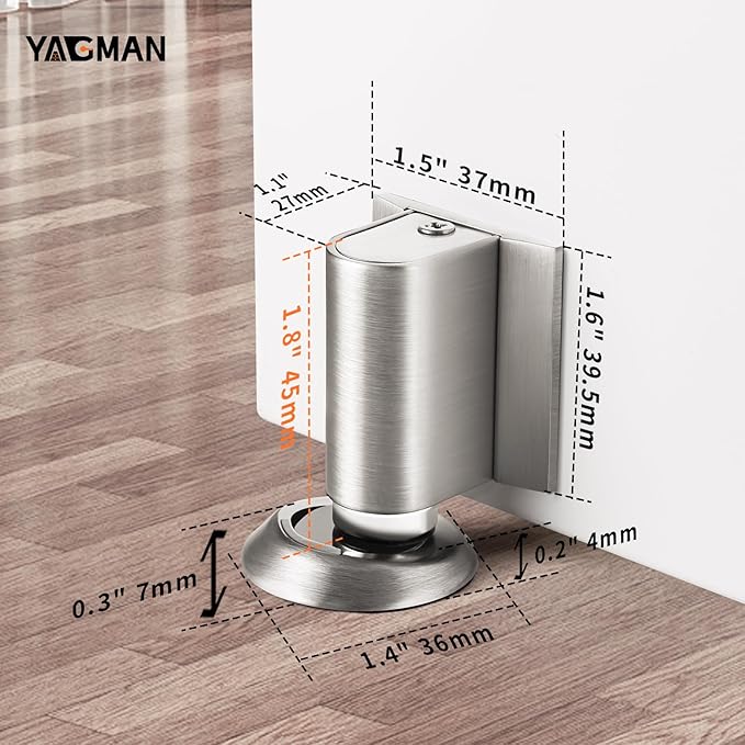 2 Pack Magnetic Door Stoppers Retractable Bottom of Door Holder No Drilling Mount Floor Door Stop with Screws and Adhesive Catch Door Keep Door Open Brushed Nickel BN-2