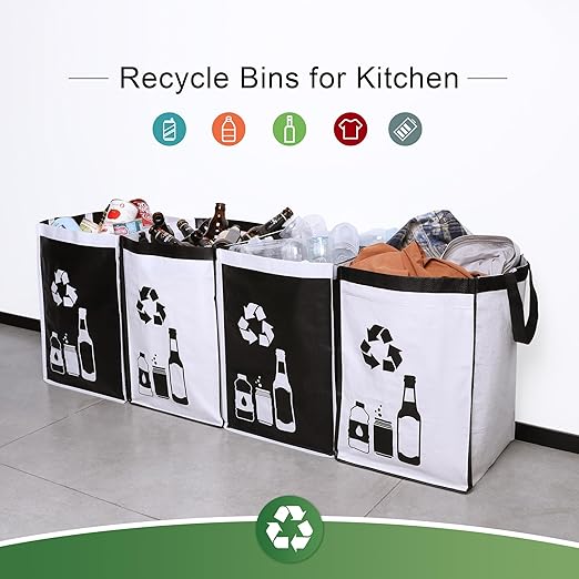 Recycle Waste Bag for Kitchen Home- Indoor Recycling Bins Trash Sorting Organizer, Reusable and Waterproof, 2 Pack