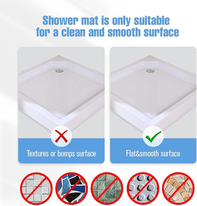 Shower Mat Non-Slip Bath Mat for Tub Floor & Stall with 200+ Suction Cups & Drain Holes, Quick Dry Machine Washable Bathtub Mat, Safe for Elderly& Baby, Bathroom Essentials 24x24 Inch (Black)