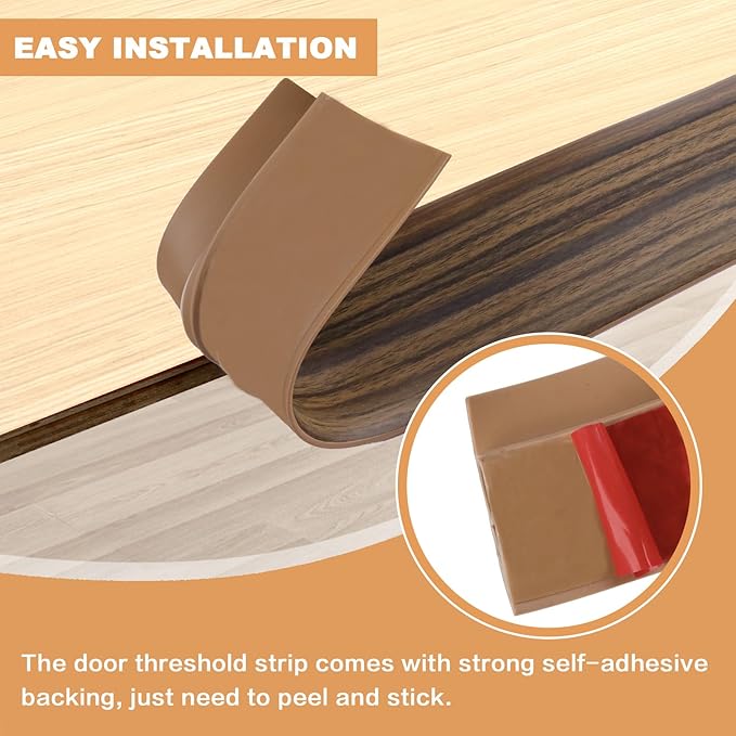 Vinyl Door Threshold Flooring Transition Strip Self Adhesive Carpet Edging Strip for Laminate Doorway Edge Threshold from 1/5" to 2/5" (Smoked Brown Wood Grain, 10 Ft)