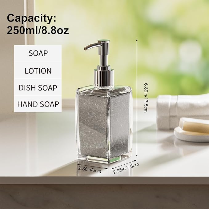 Purple Soap Dispenser with Refillable Plastic Pump for Bathroom Sink or Kitchen Counter, Ideal for Hand Soap, Liquid Soap, Dish Soap, or Lotion Use