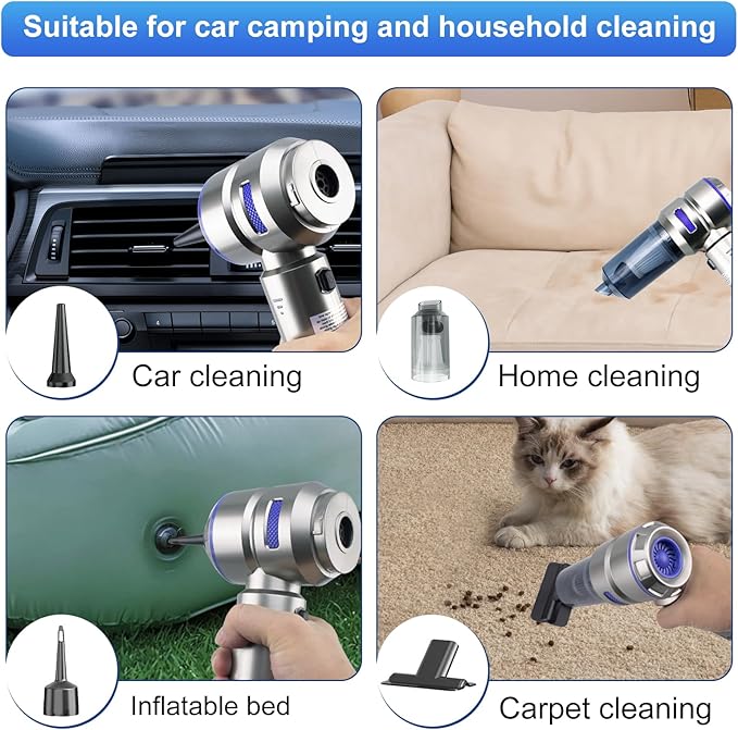 Car Vacuum Portable Cordless, 21000Pa Strong Suction Handheld Vacuum, 100W Auto Vac for Car Detailing, Home, RV Camping Use with 6000mAh Battery, Type-C Fast Charge & Blower Function