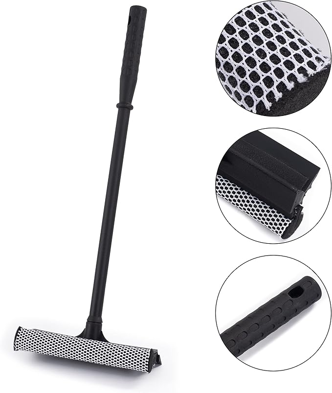 Matthew Cleaning All Purpose Window Squeegee Window Cleaner Tool,Car Squeegee Windshield Cleaning Sponge and Rubber Squeegee,2-in-1 Window Cleaner Sponge(10'') and Soft Rubber with Pole 20’’ (6Pack)