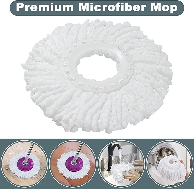Dual Compartment Spin Mop and Bucket, Mop and Bucket with Wringer Set,360°Rotating Spinning Mopping for Floor Cleaning with 6 Microfiber Replacement Heads, 61" Extended Handle, 2X Wheel