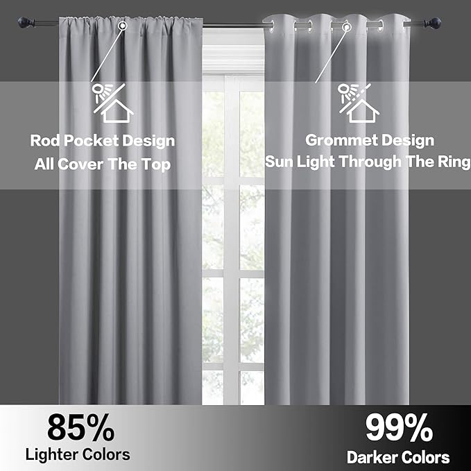 RYB HOME Blackout Curtains for Small Window, Thermal Insulated Kitchen Curtains and Drapes Rod Pocket Room Darkening Shades for Studio Dorm Loft, Silver Grey, W42 x L63 inch, 2 Panels