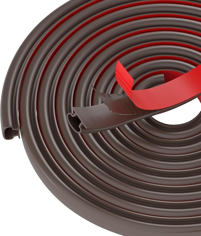 Brown Rubber Weather Stripping Door Seal Strip, D Shape Door Rubber Weather Seal Strip, SelfAdhesive Door Weatherstripping Soundproofing Door Sealing Strip for Windows (50 feet, Brown)