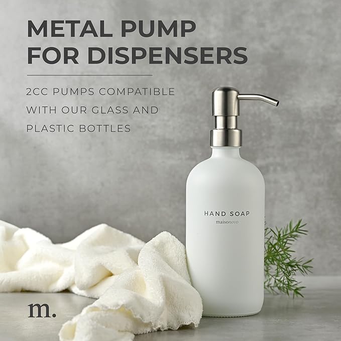 MaisoNovo Soap Pump Replacement - 2X Silver Metal Soap Dispenser Pumps - Stainless Steel