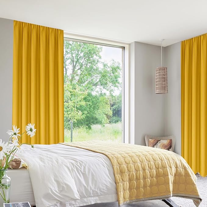 DWCN Blackout Curtains for Bedroom – Rod Pocket Thermal Insulated Noise Reducing Noise Reducing Drapes for Living Room, W 60 x L 63 Inch, 2 Panels, Yellow