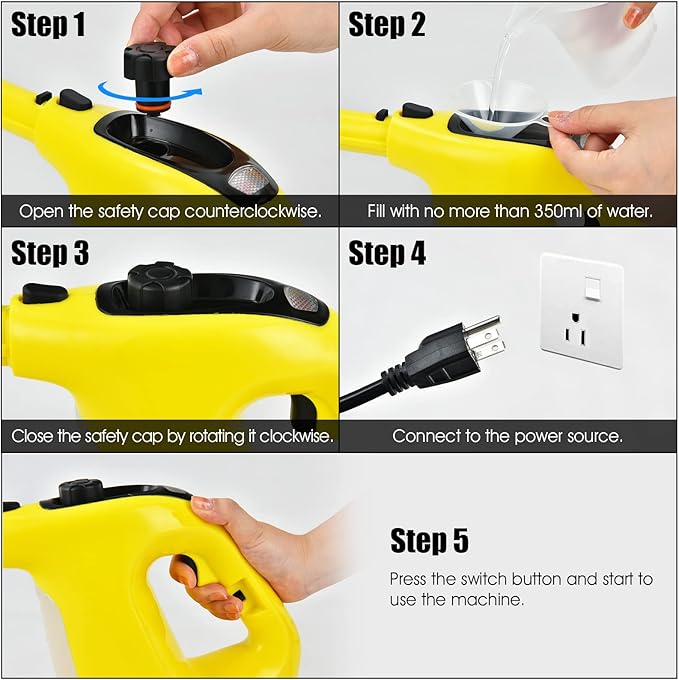 COSTWAY Handheld MultiPurpose Steam Cleaner with 17 Pieces, 350ml Large Capacity Steam Mop Continuous Fill water, Portable Chemical-Free Steamer for Home Use, Floors, Windows, 1400W, Yellow