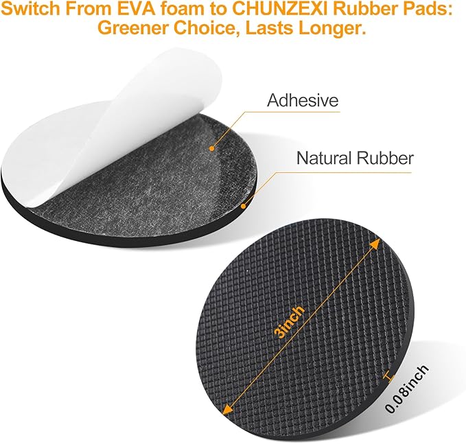 CHUNZEXI Non Slip Furniture Pads - 12 Premium Furniture Grippers Self Adhesive Rubber Furniture Feet, Anti Slide Furniture Hardwood Floor Protector for Keep Couch Stoppers (3 inch Round)
