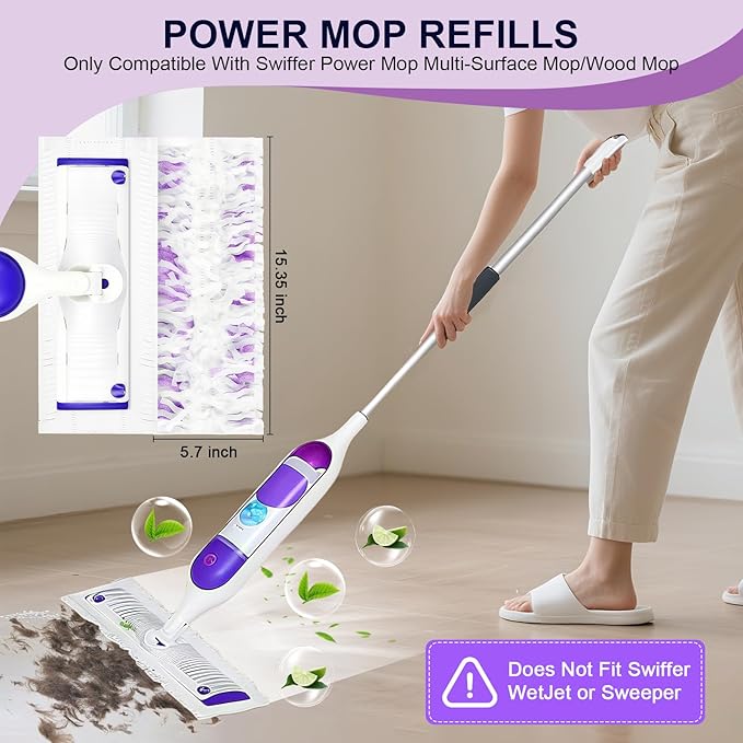 32 Pcs 5X Cleaning Power Mop Refills for Swiffer Power Mop, Unscented 14-Layer Thickened Disposable Mopping Pad Refills, for All Finished Floors