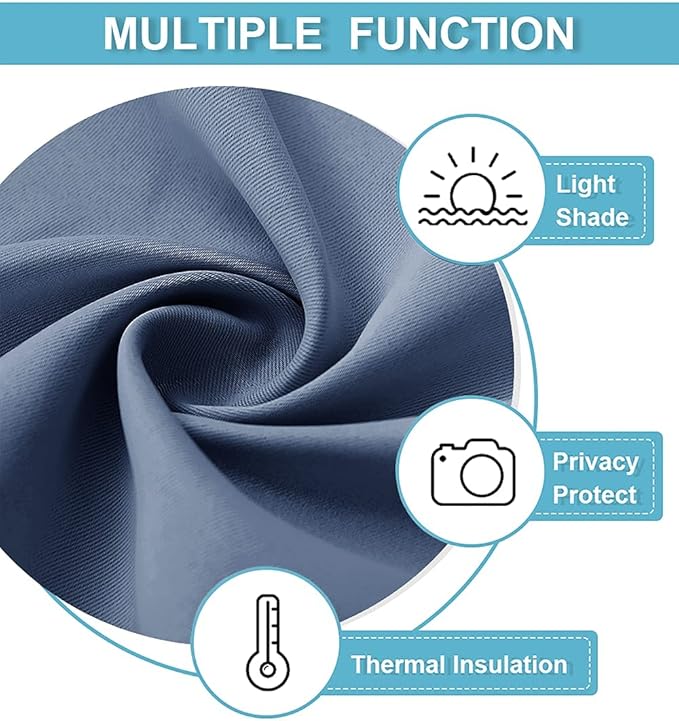 RYB HOME Blackout Closet Curtains - Thermal Insulated Noise Reducing Energy Efficiency Small Window Decor for Kitchen Bedroom Bathroom, 42 inches Wide x 54 inches Long, Stone Blue, 1 Pair